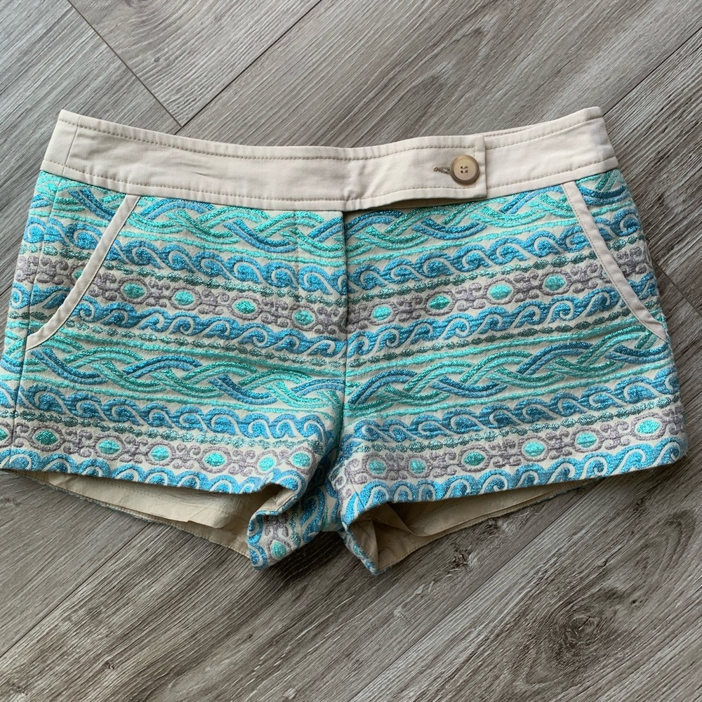 TRINA TURK Blue/Green Brocade Like Shorts Sz Small